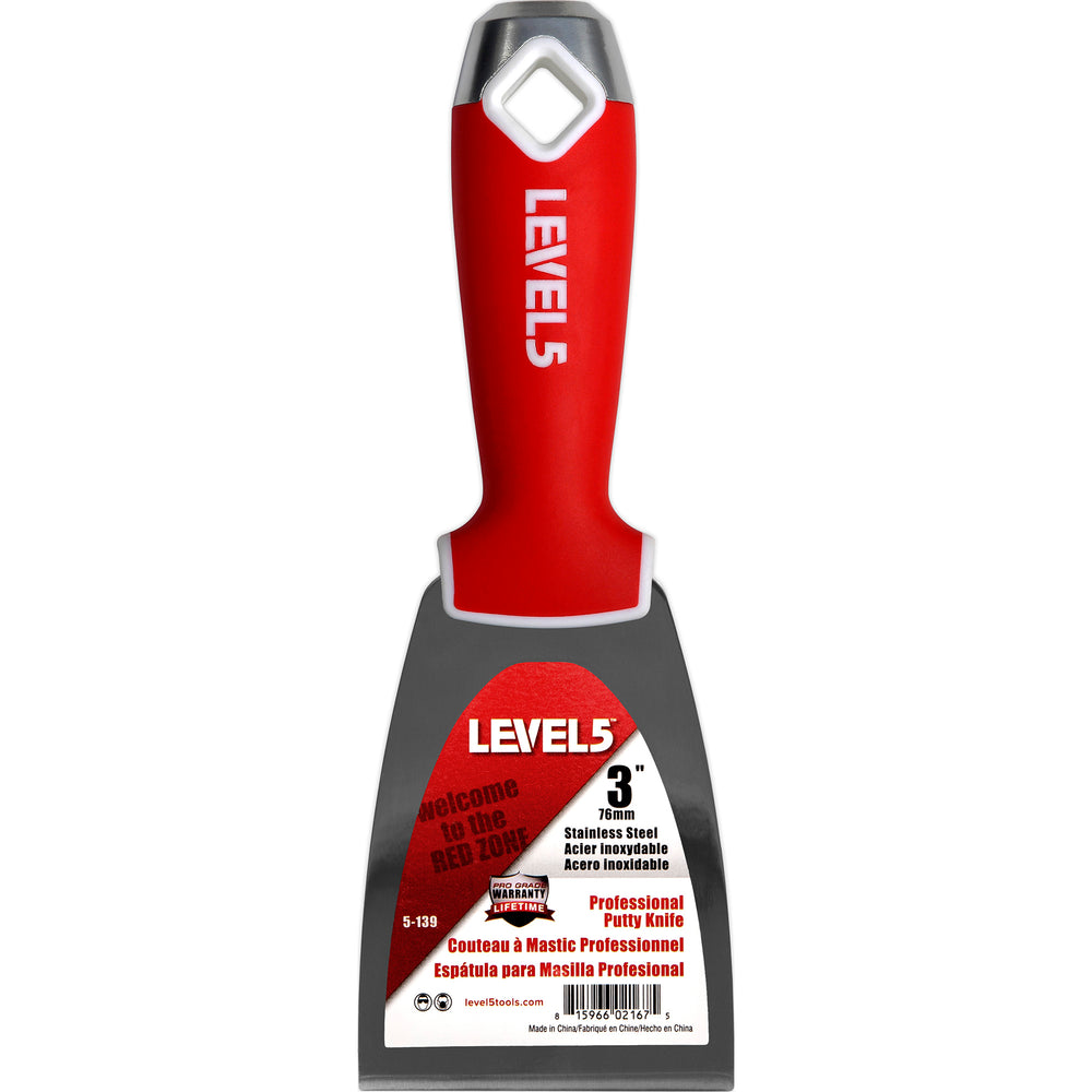 Level 5 Stainless Steel Putty Knife- Soft Grip