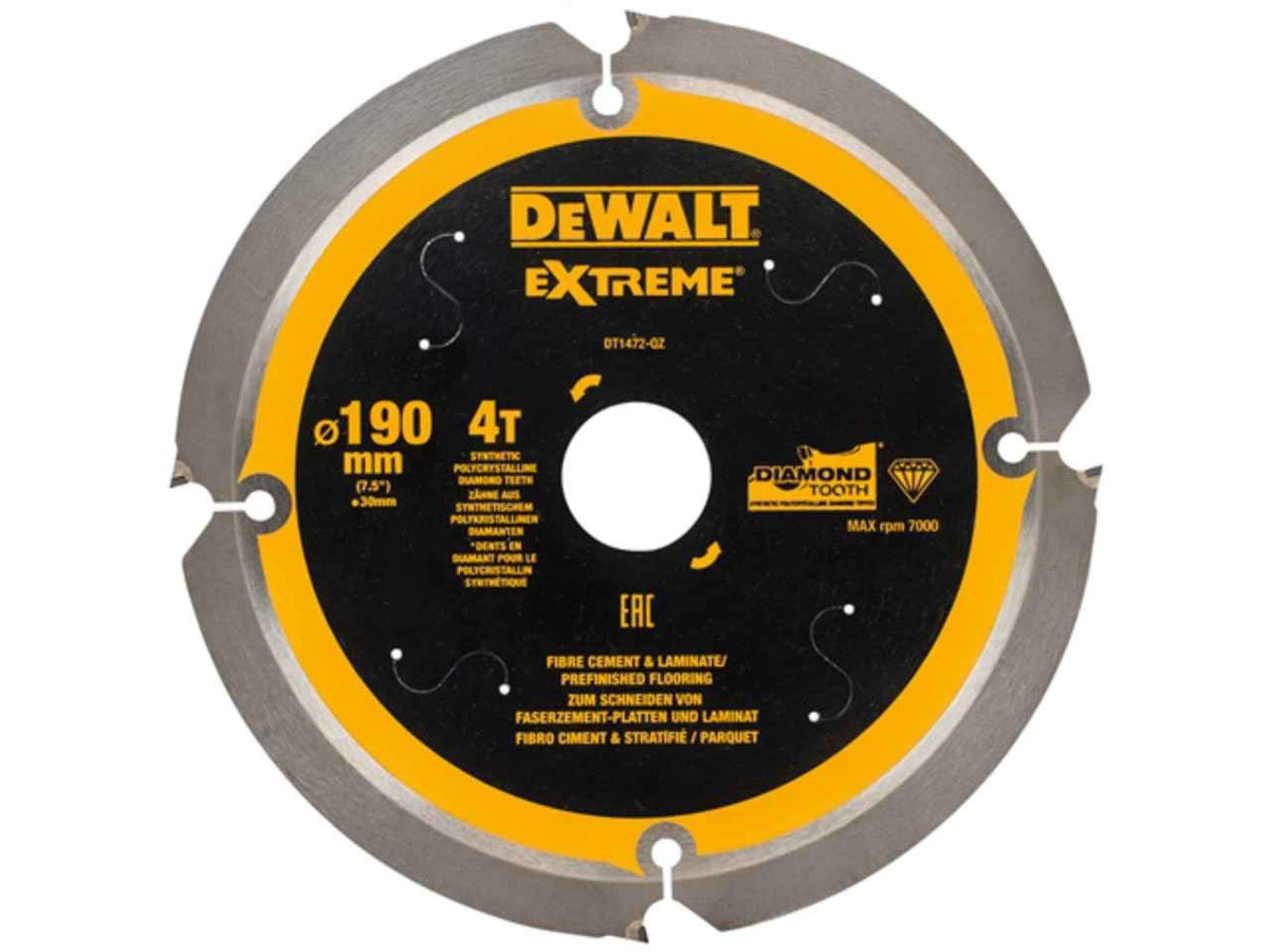 DeWalt DEWDT1472-QZ Extreme PCD Fibre Cement Saw Blade 190 x 30mm x 4T